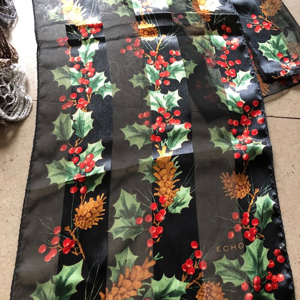 ECHO Mistletoe silk-like scarf.  Christmas holiday theme-NEW